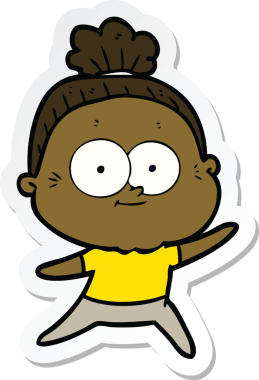 Bir insan tarafından çizilmiş mutlu yaşlı bir kadının çıkartması.