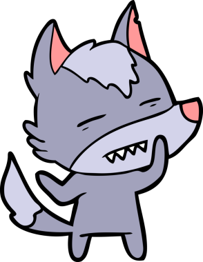 Bir insan tarafından çizilen dişleri gösteren bir kurt çizgi filmi.