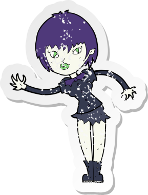 Bir insan tarafından çizilen vampir kız çizgi filminin gerilimli yapıştırması.