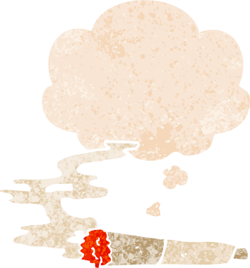 Düşünce baloncuklu çizgi film sigarası bir insan tarafından çizilmiş dertli retro desenli.