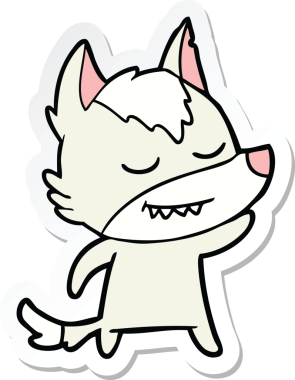 Bir insan tarafından çizilmiş dost canlısı bir kurt çizgi filminin çıkartması.