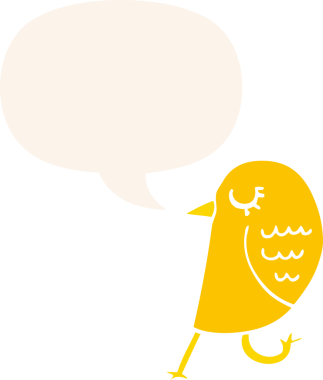 bir insan tarafından çizilmiş, konuşma baloncuklu çizgi film kuşu.