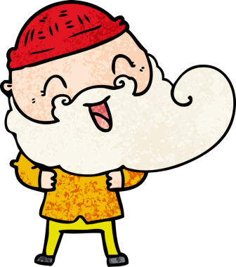 Bir insan tarafından çizilmiş sakallı ve kış şapkalı mutlu bir adam.