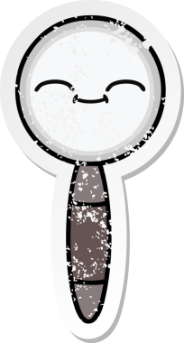 Bir insan tarafından çizilmiş sevimli bir çizgi film büyüteçinin sıkıntılı çıkartması.