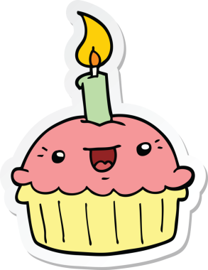 Bir insan tarafından çizilmiş mumlu bir kek etiketi.