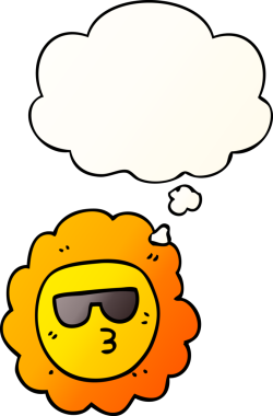 Düşünce baloncuğu olan çizgi film ayçiçeğini bir insan çizmiş.