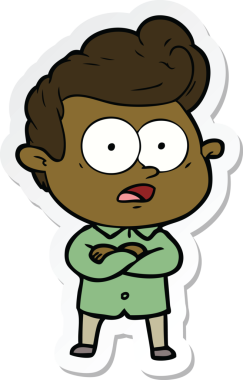 Bir insan tarafından çizilmiş, dik dik bakan bir çizgi film çıkartması.