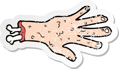 Bir insan tarafından çizilmiş iğrenç bir el karikatürünün gerilimli retro yapıştırması.