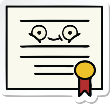 Bir insan tarafından çizilmiş şirin bir karikatür mezuniyet diplomasının çıkartması.