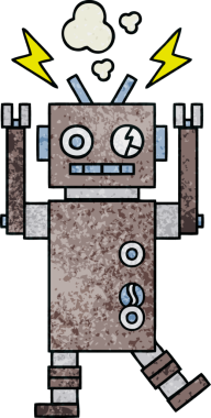 Bir insan tarafından çizilmiş arızalı bir robotun retro grunge desen karikatürü