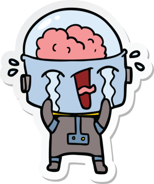 Bir insan tarafından çizilmiş ağlayan bir robot çıkartması.