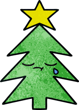 Bir insan tarafından çizilmiş bir Noel ağacının retro grunge desenli karikatürü