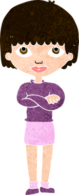 Bir insan tarafından katlanmış kolları olan çizgi film kadını.