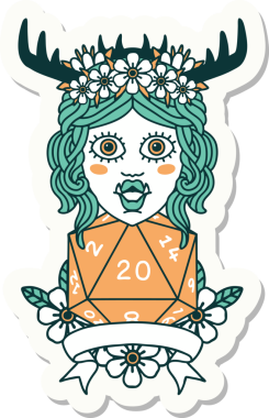 Bir insan tarafından çizilmiş 20 zarlı Ork Druid karakterinin çıkartması.