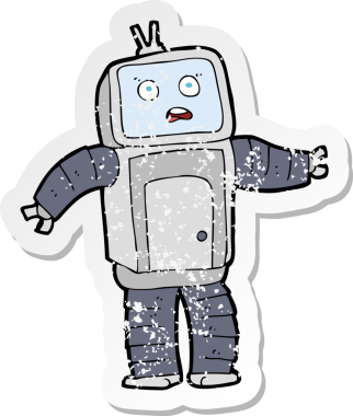 Bir insan tarafından çizilmiş komik bir robotun gerilimli çıkartması.