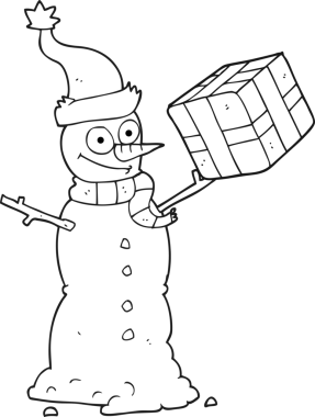 Bir insan tarafından çizilmiş siyah beyaz kardan adam çizimi.