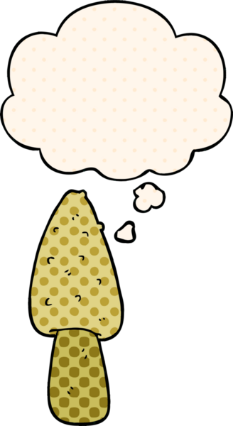 Çizgi roman tarzında bir insan tarafından çizilmiş düşünce baloncuklu mantar.