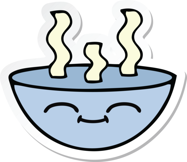 Bir insanın çizdiği sıcak çorba kasesinin çıkartması.