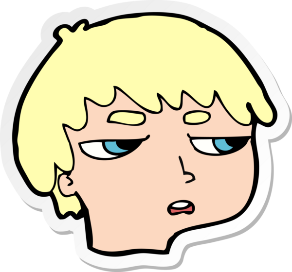 Çizgi film çıkartması. Bir insan tarafından çizilmiş rahatsız çocuk.