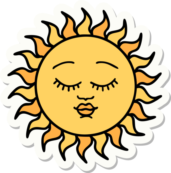 Bir insan tarafından çizilmiş geleneksel güneş stili dövme çıkartması.