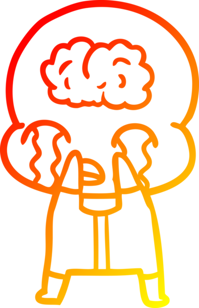 Bir çizgi filmin sıcak çizgi çizimi. Bir insan tarafından çizilmiş ağlayan büyük beyin uzaylısı.