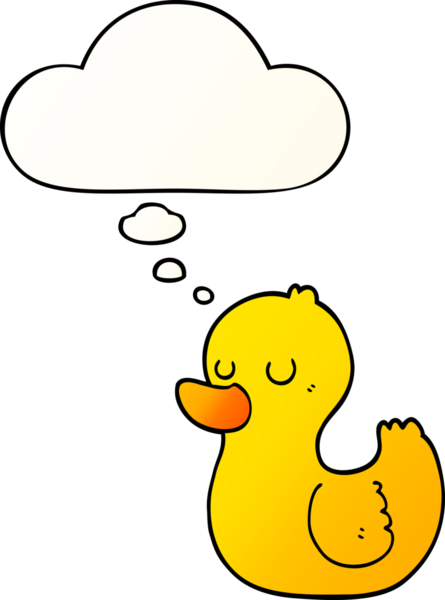 Bir insan tarafından çizilmiş yumuşak eğimli düşünce baloncuklu çizgi film ördeği