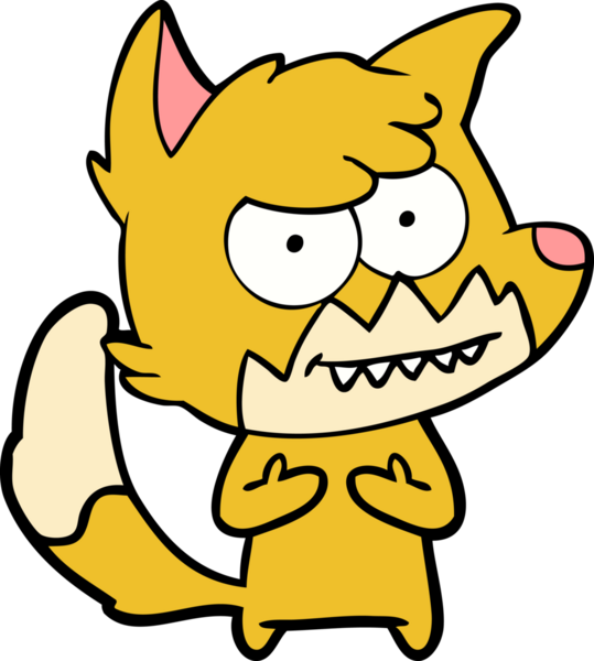 Bir insan tarafından çizilmiş sırıtan tilki çizgi filmi.