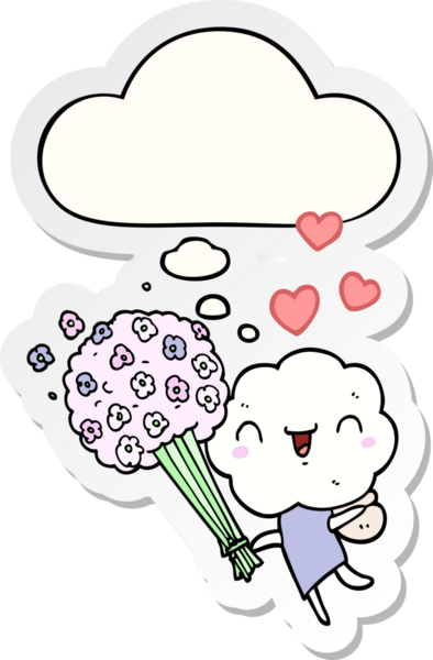 Düşünce baloncuğu insan tarafından çizilmiş bir çıkartma olan sevimli çizgi film başlıklı yaratık.