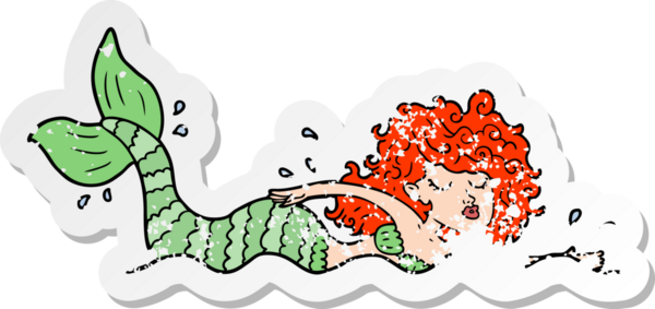 Bir insan tarafından çizilmiş karikatür deniz kızı çıkartması.