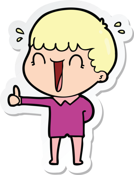 Bir insan tarafından çizilmiş, gülen bir karikatürcünün çıkartması.