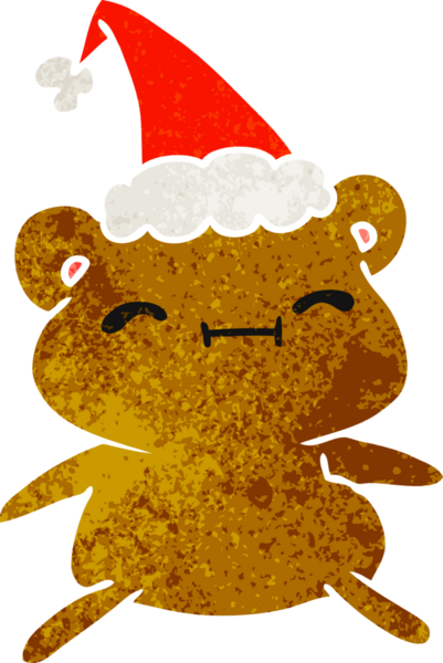 Bir insan tarafından çizilmiş Kawaii ayısının eski bir Noel karikatürü.