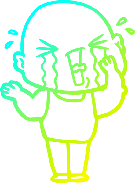 Bir insan tarafından çizilmiş, ağlayan kel bir adamın çizdiği soğuk çizgi.