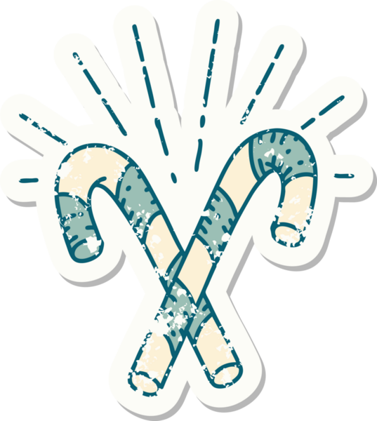 Bir insan tarafından çizilmiş eski bir dövme stili şeker kamışının etiketi.