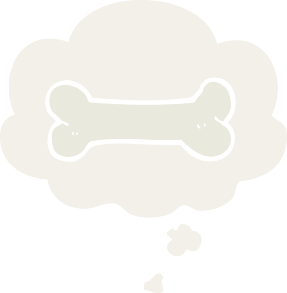 Düşünce baloncuğu olan karikatür kemiği insan tarafından çizilmiş.