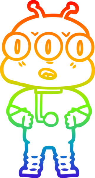 Gökkuşağı gradyan çizgi çizimi Bir insan tarafından çizilmiş üç gözlü uzaylı