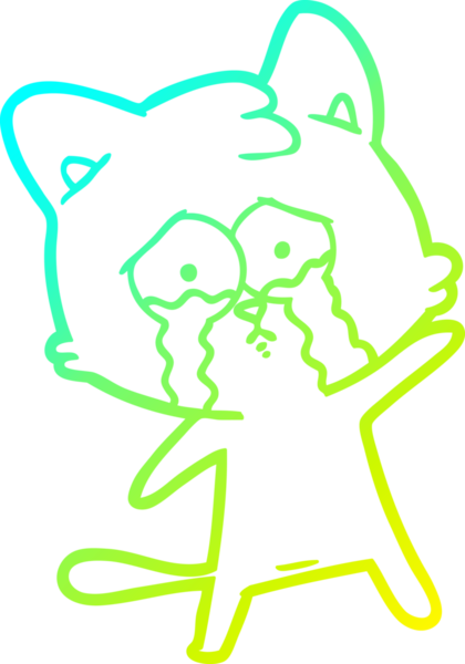 Bir insan tarafından çizilmiş ağlayan çizgi film kedisinin soğuk gradyan çizgisi.