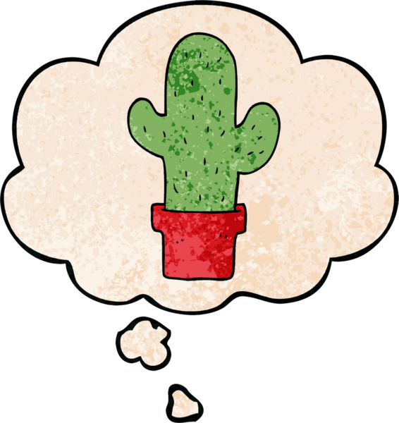 Düşünce baloncuklu çizgi film kaktüsü insan tarafından çizilmiş grunge desen tarzı.