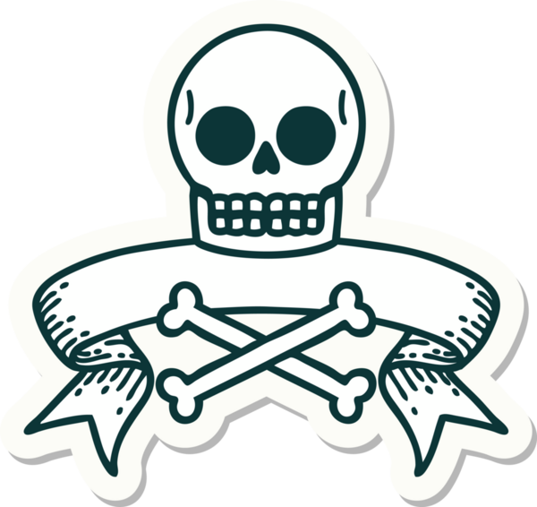 Bir insan tarafından çizilmiş kafatasının pankartıyla dövme stili etiketi