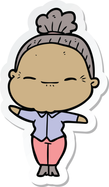 Bir insan tarafından çizilmiş barışçıl yaşlı bir kadının çıkartması.