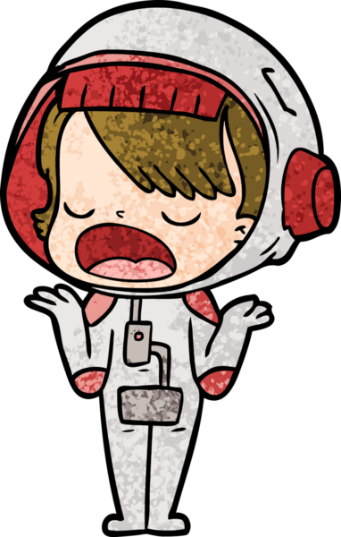 Bir insan tarafından çizilmiş konuşan astronot çizgi filmi.