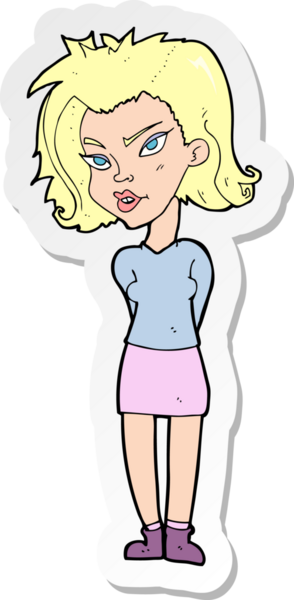 Bir insan tarafından çizilmiş bir karikatür kadının çıkartması.