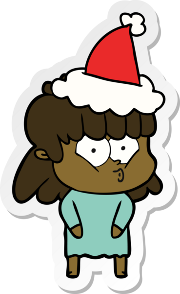 Bir insan tarafından çizilmiş Noel Baba şapkası giyen ıslık çalan bir kızın el yazısı.