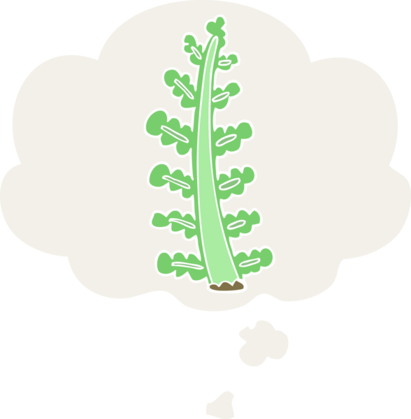 Düşünce baloncuğu olan karikatür bitkisi insan tarafından çizilmiş.