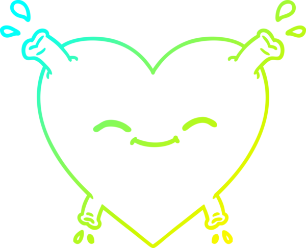 Bir insan tarafından çizilmiş mutlu bir kalbin soğuk gradyan çizgisi.