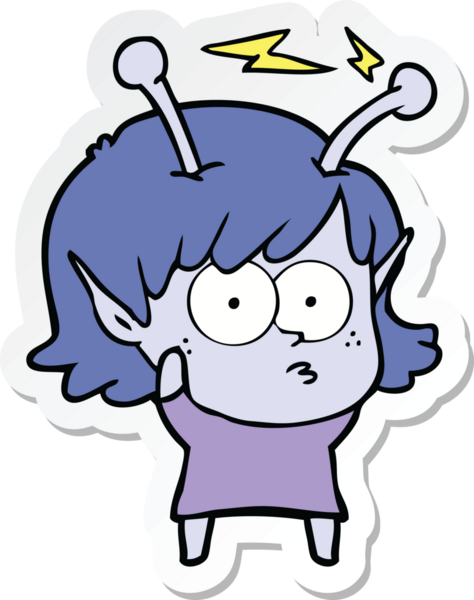 Bir insan tarafından çizilmiş uzaylı bir kızın çıkartması.