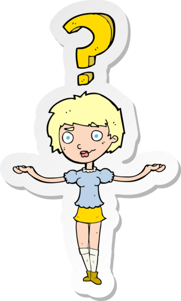 Bir insan tarafından çizilmiş sorular soran bir karikatür kadının çıkartması.