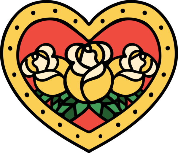 Geleneksel kalp şeklinde dövme ve bir insan tarafından çizilmiş çiçekler.