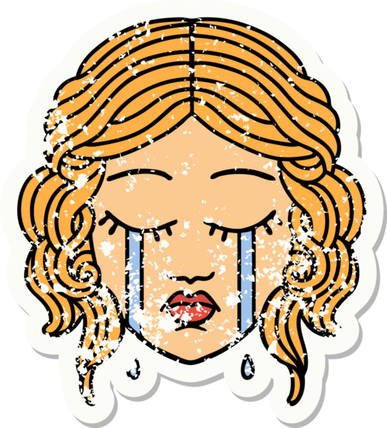 Bir insan tarafından çizilmiş, geleneksel kadın yüzü ağlama stili dövmesi.