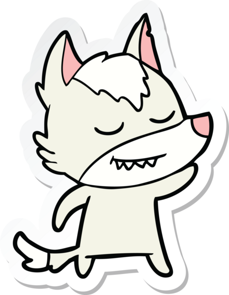 Bir insan tarafından çizilmiş dost canlısı bir kurt çizgi filminin çıkartması.