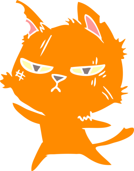 sert düz renkli çizgi film kedisi bir insan tarafından çizilmiş.